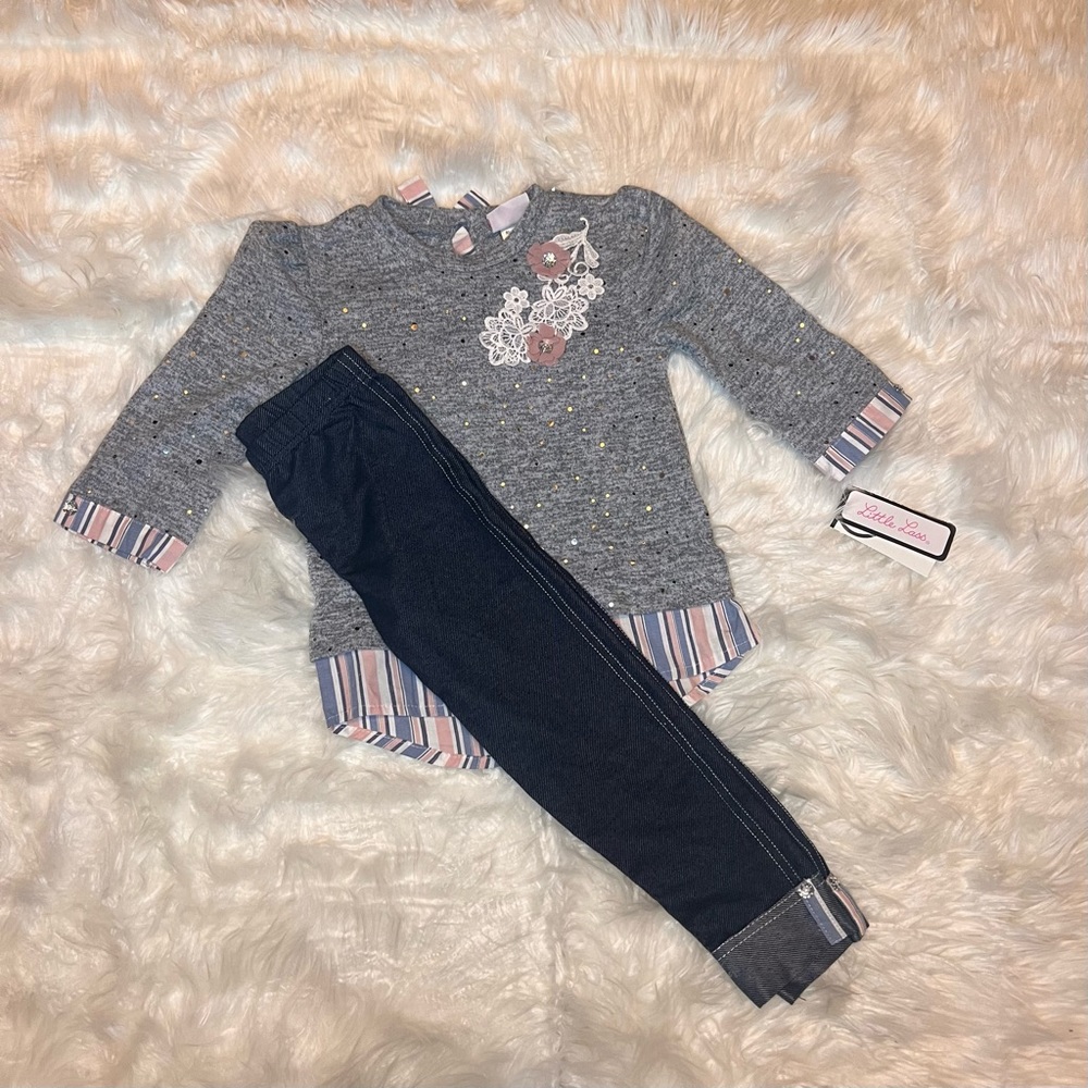 NWT Toddler girl size 4T grey and blue 2 piece set Brand New!!!!!